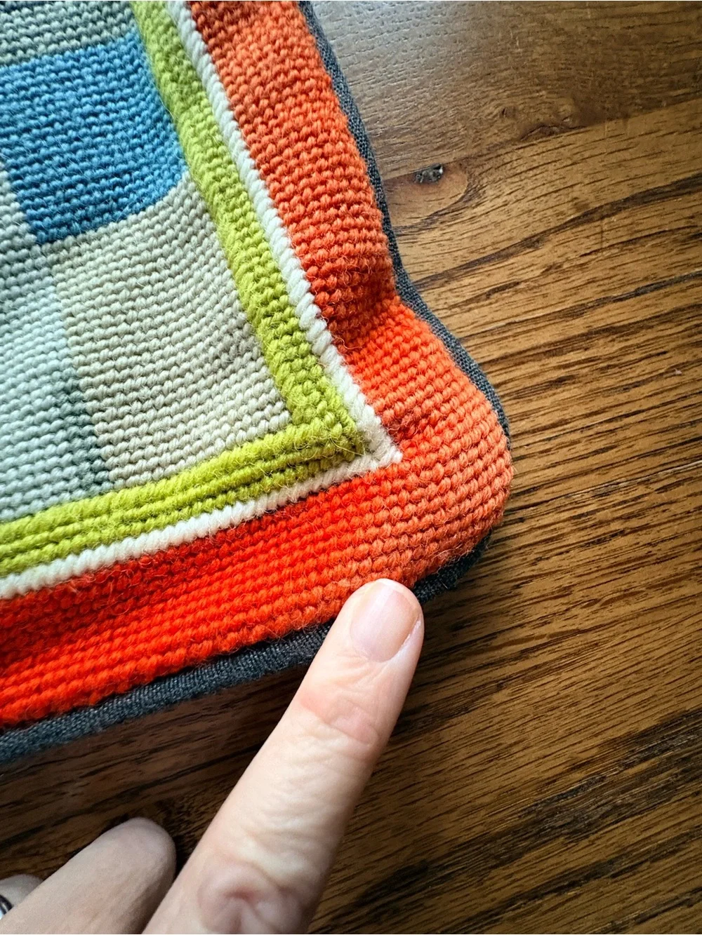 Custom Needlepoint pillow covers with cording, zippers & striped fabric backing